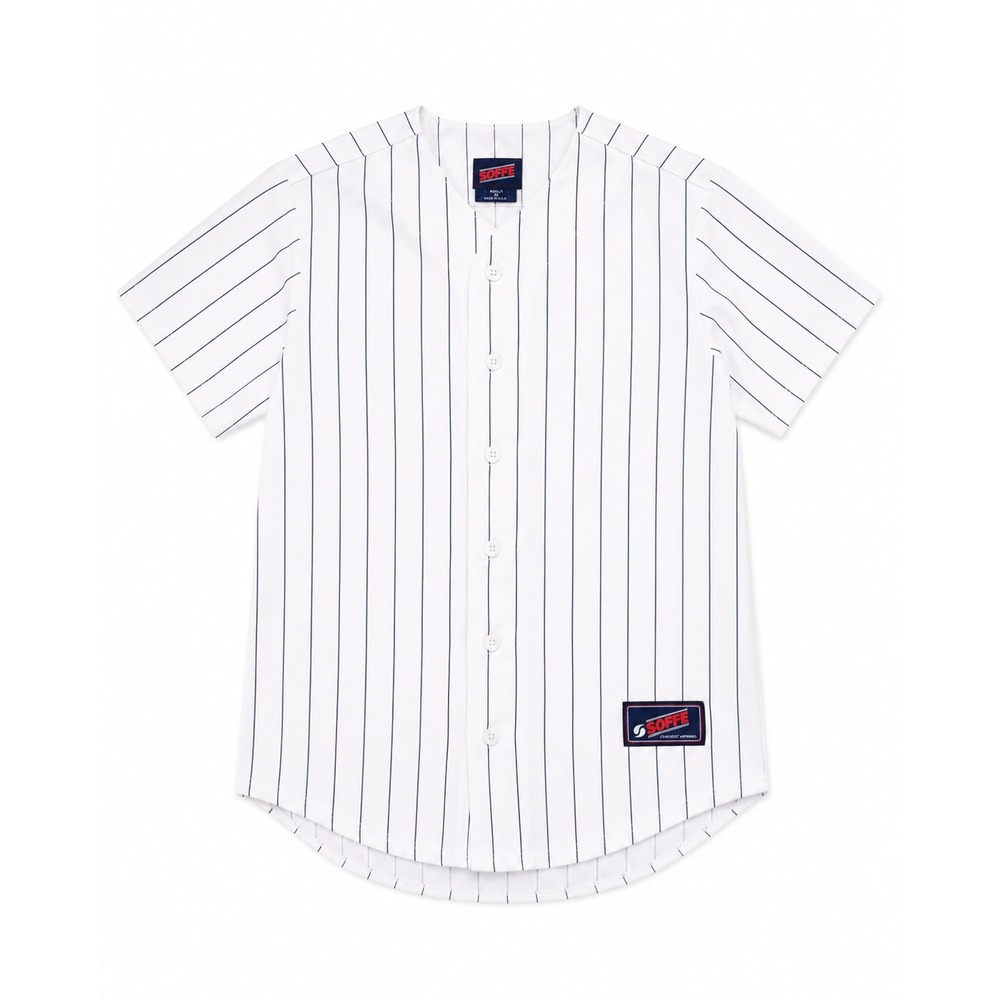 Vintage 90s Soffe Baseball Jersey XL White Pinstripe Made in‎ USA Cotton Mens